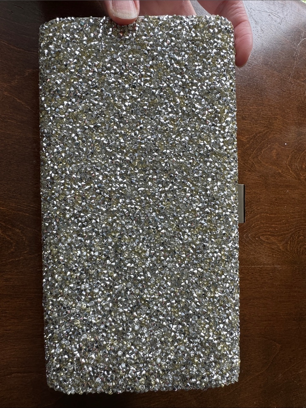 Glint Silver Rhinestone and Bead Embellished Clutch